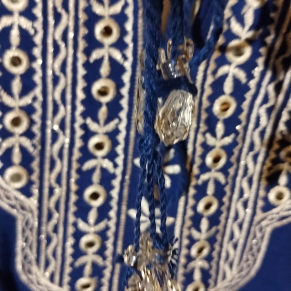 INC International Concepts Women's Royal blue, Embroidered/Mirrored Peasant Top - Picture 7 of 13